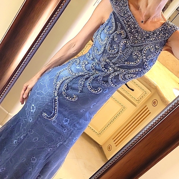 Lila Madison NY Blue/Gray Intricately Embellished Ballgown, XS - Picture 13 of 17
